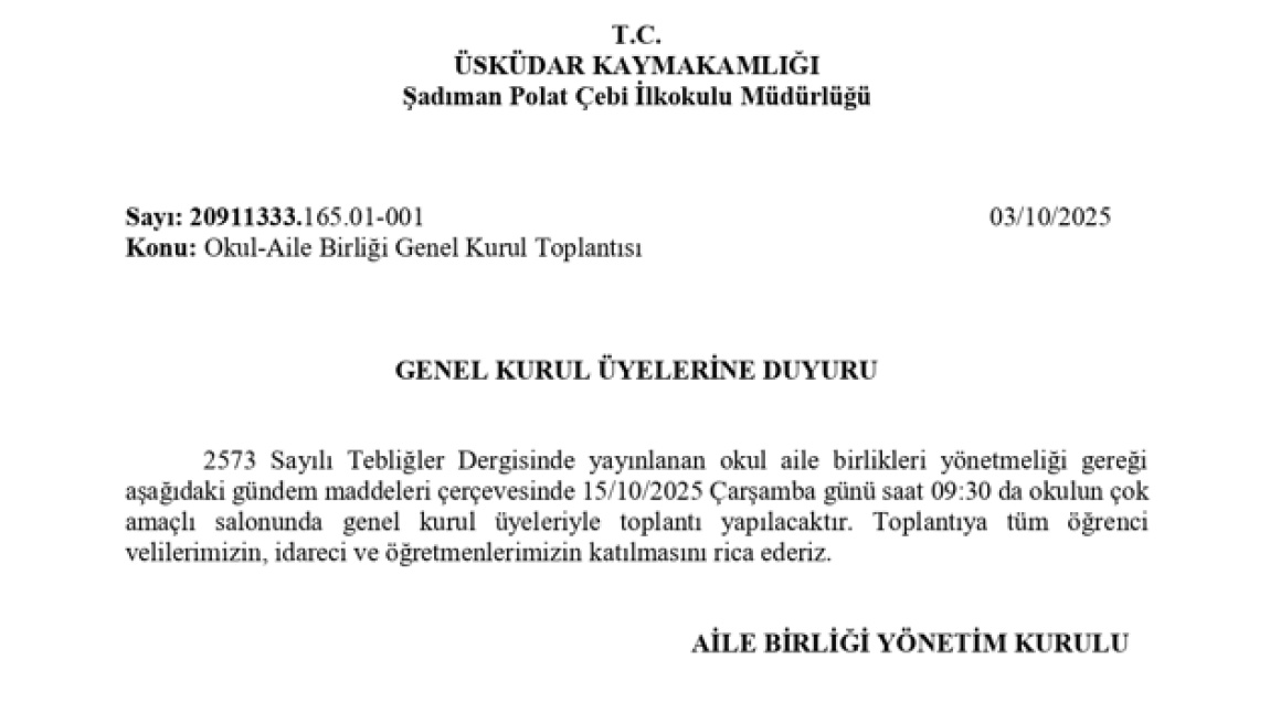 Okul-Aile Birliği Genel Kurul Toplantısı